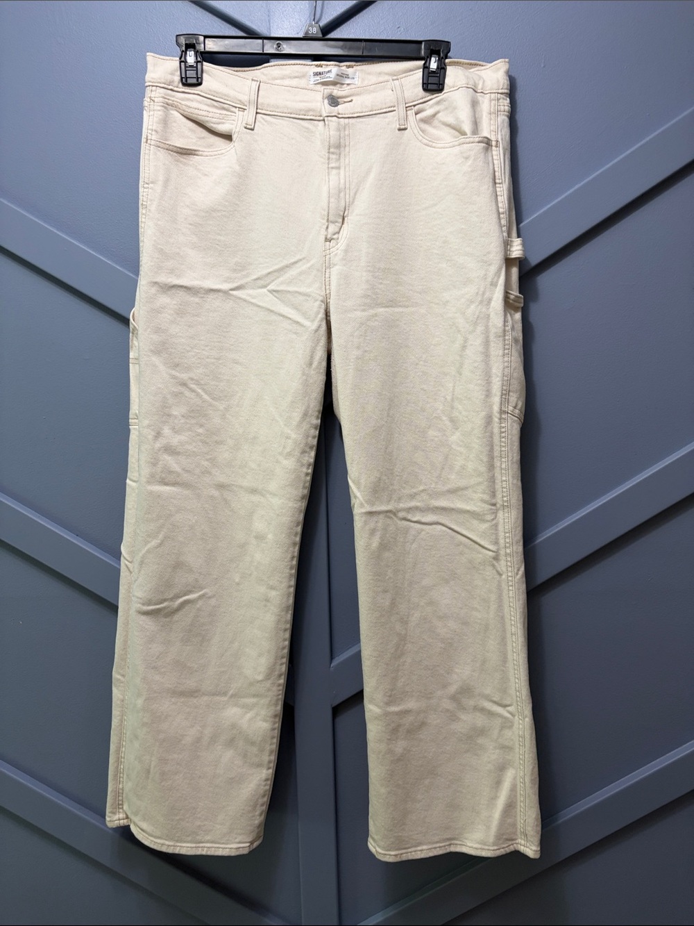 Signature by Levi Strauss Cream Wide-Leg Carpenter Jeans